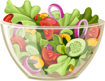 Green salad of fresh vegetables in a transparent salad bowl